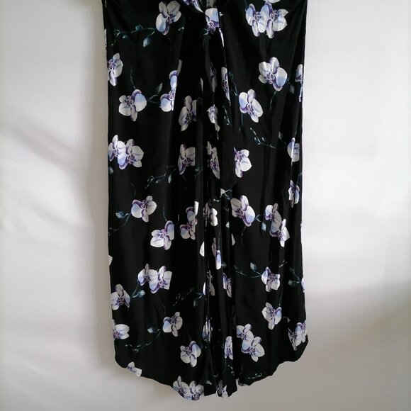 Ellos Women's Black Cap Sleeve Floral Tie-Front Silhouette Maxi Dress Size 16 - Picture 3 of 8